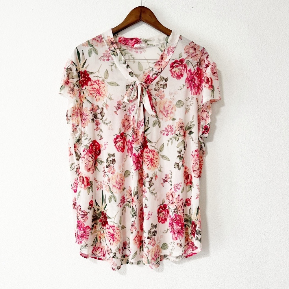 Siren Lily 3X Floral Tie Neck Blouse Peasant Boho Cottagecore Feminine